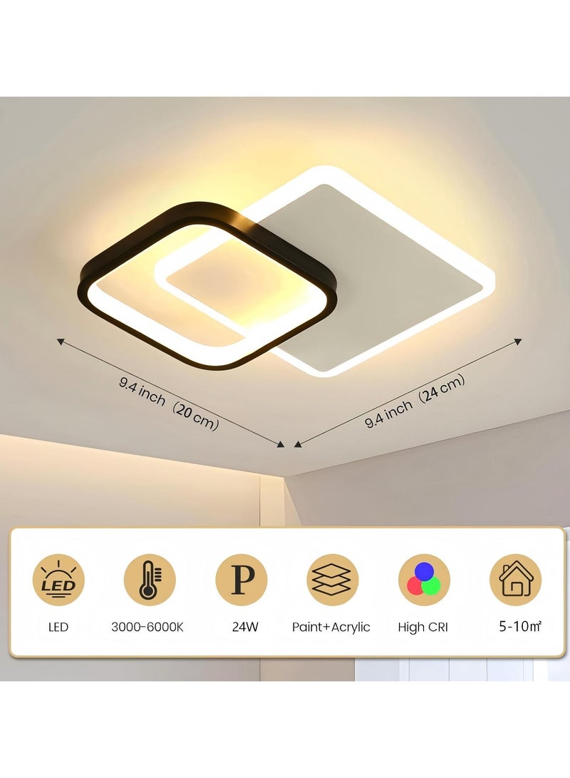DUNISO Modern LED Ceiling Light, 24W LED Energy Saving Light with Adjustable Lighting, Three Color Temperature, Metal Square Design Ceiling Lighting for Hallway Entrance, Office, Bedroom, Kitchen - Image 2